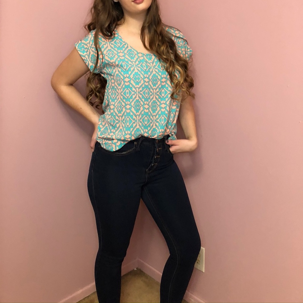 Blue and Orange Aztec Blouse